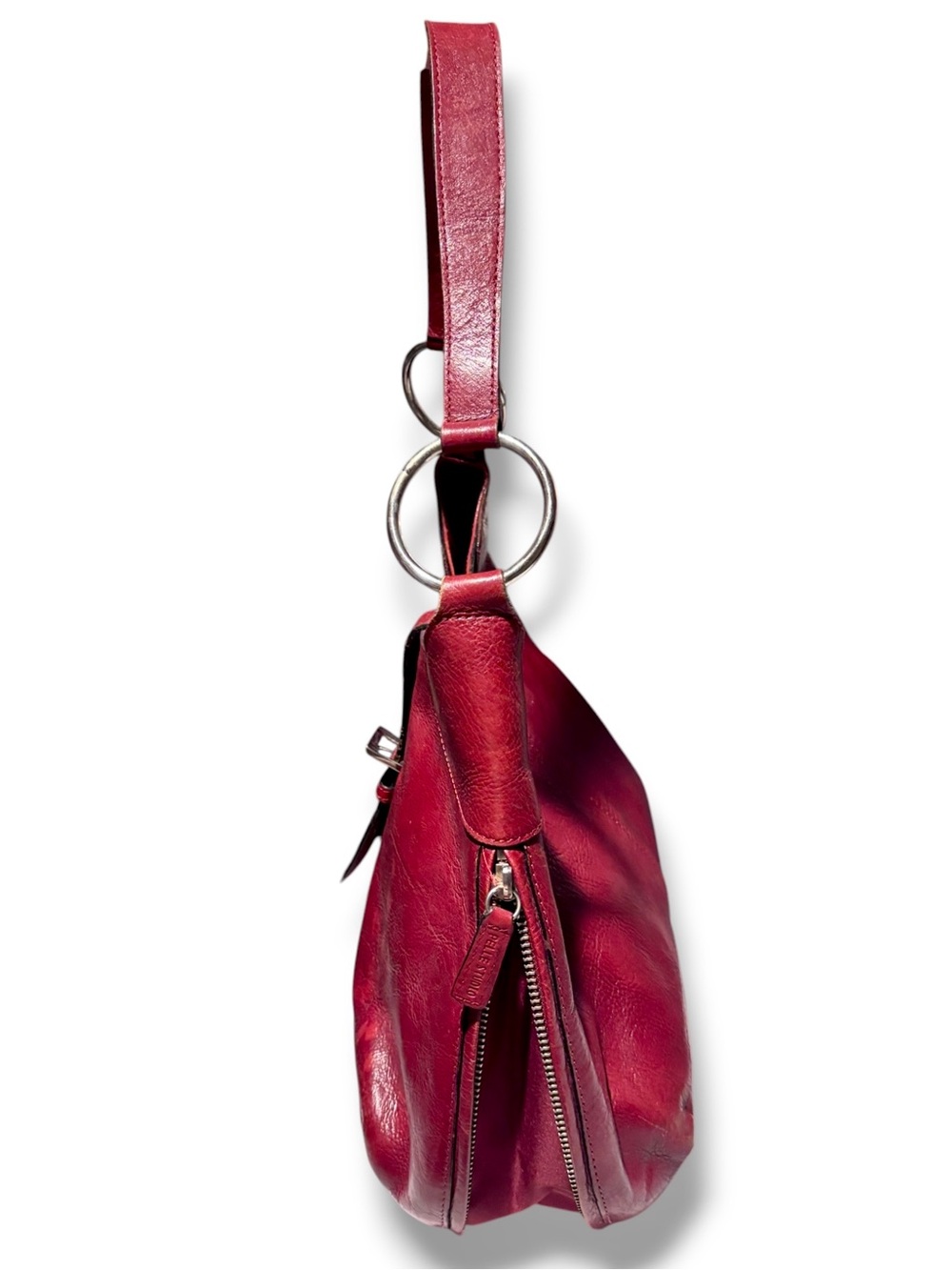 WILSONS LEATHER Red Hobo Shoulder Bag Expandable Bottom Snap Closure VINTAGE - Picture 8 of 14